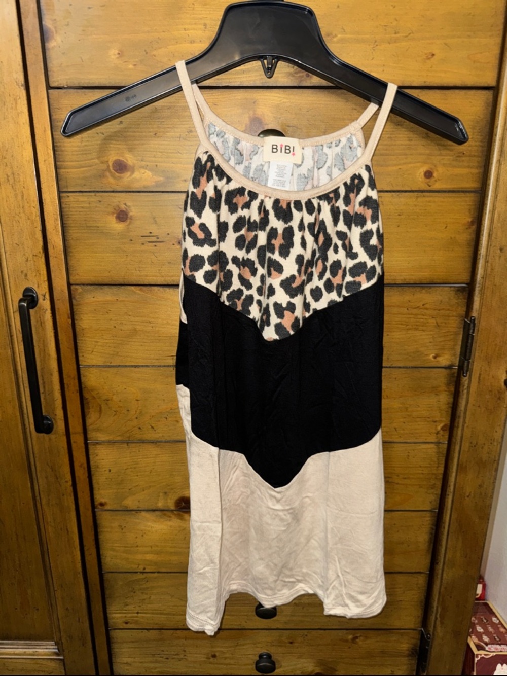 BiBi Leopard Panel Slip Dress - Black, Beige, Brown